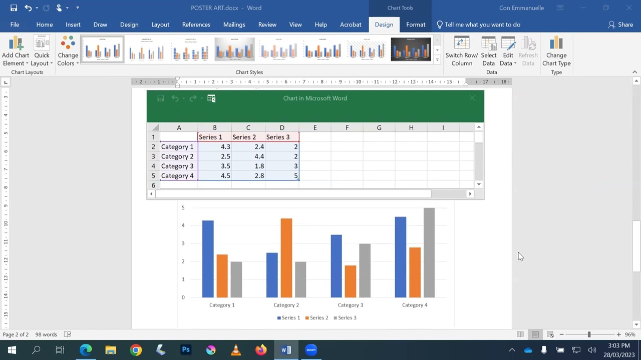 How to create a table or chart in MS Word