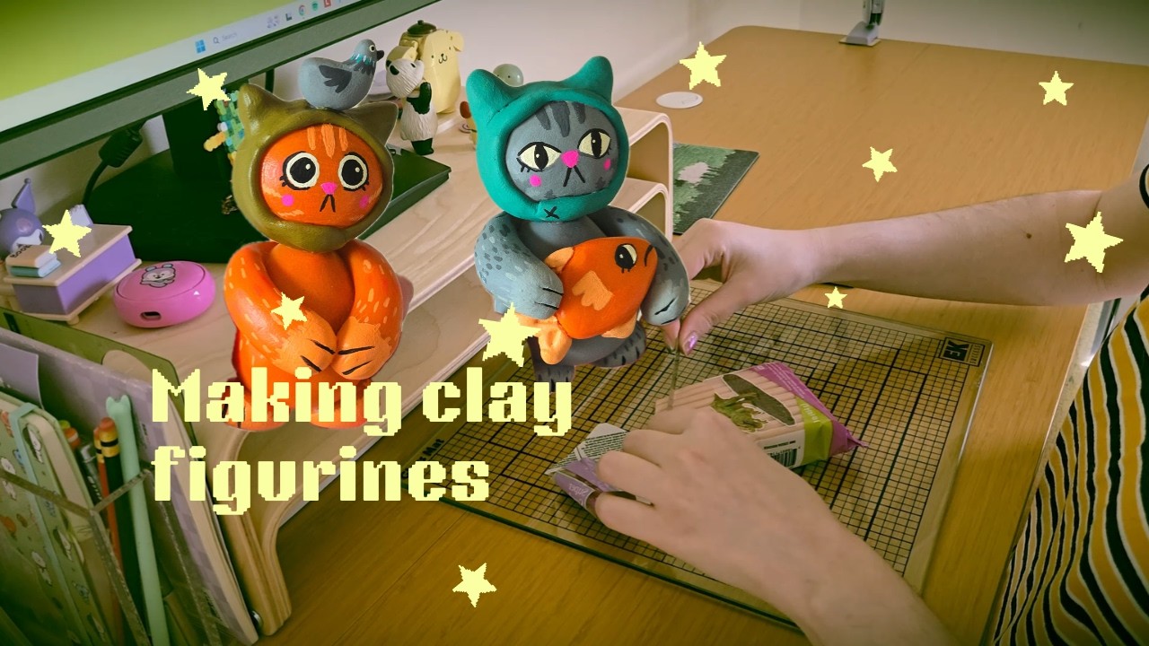 making my own polymer clay cat figurines ⋆˚꩜｡⋆