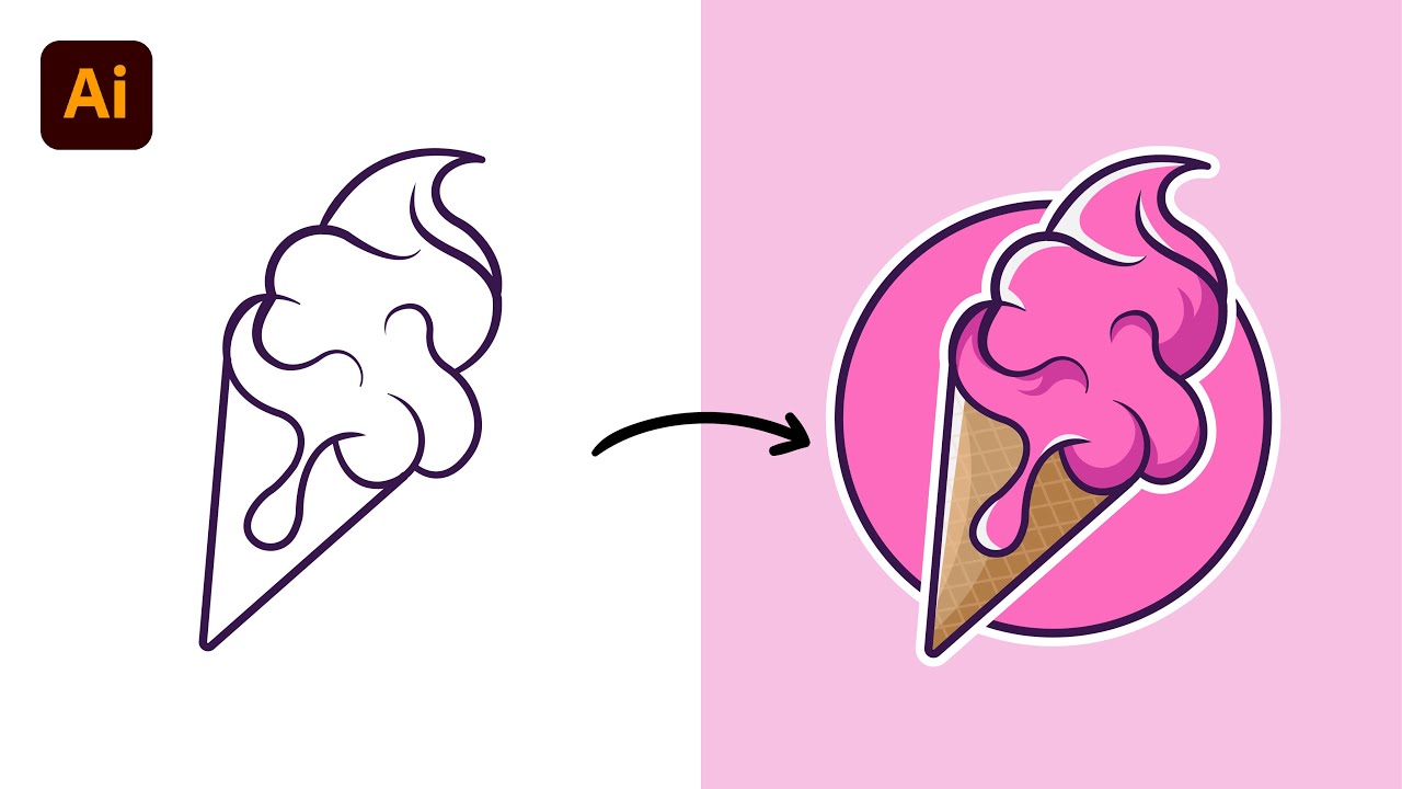 Adobe Illustrator Tutorial: Draw Beautiful Ice Cream Cone from Sketch | Hiru Designs