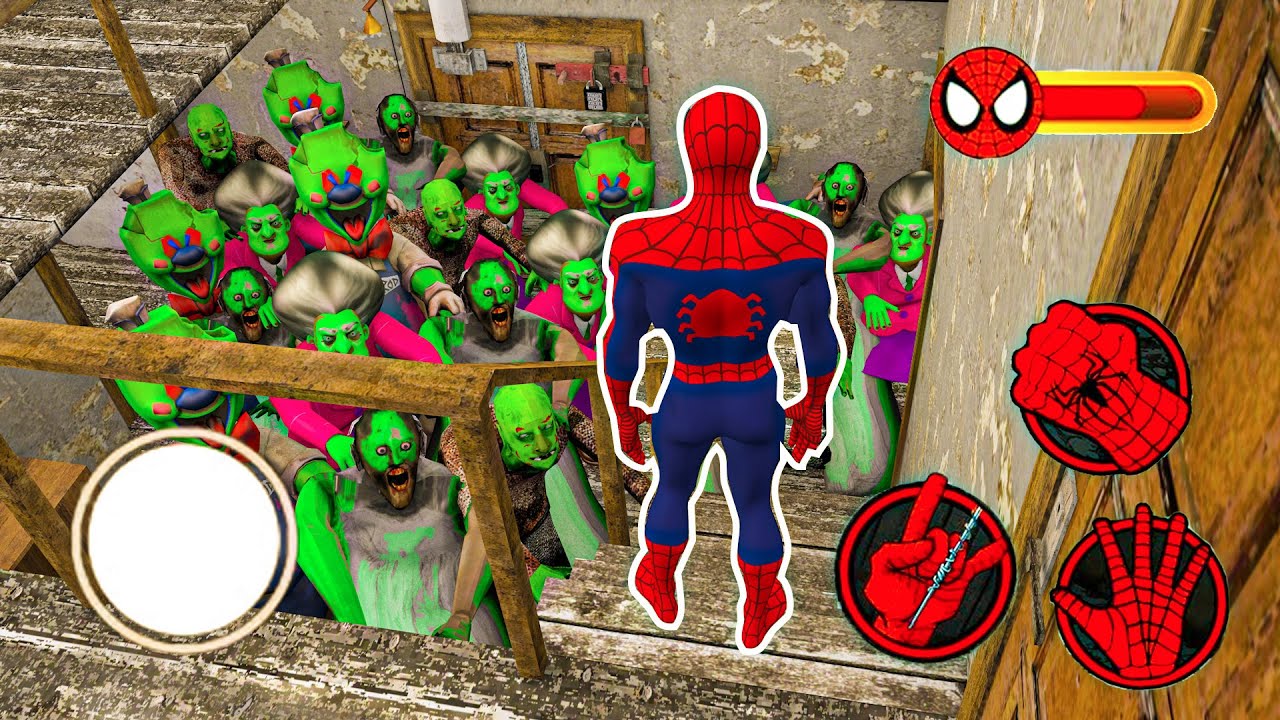 Playing as SpiderMan x Granny x Grandpa x Labubu call Tung Tung Sahur x Baby Spider in Granny House