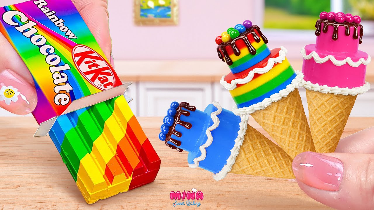 🍰Радужное мороженое на день рождения против торта KitKat🍰Шедевр красочного мини-десерта | Mina Sw...
