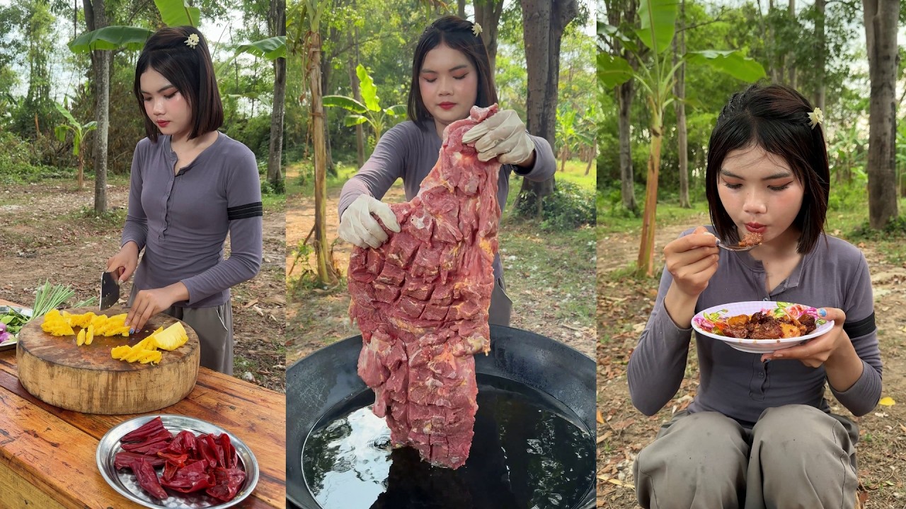 Amazing cooking deep fried beef to make curry recipe