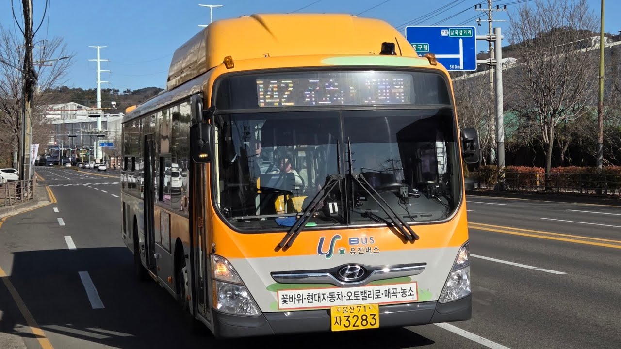 울산 (142 유진버스) [남목2동~일산해수욕장]구간 2021년 8월식 현대[HYUNDAI] 저상 뉴슈퍼에어로시티 F/L CNG 개선형 ZF오토 앞면 주행영상