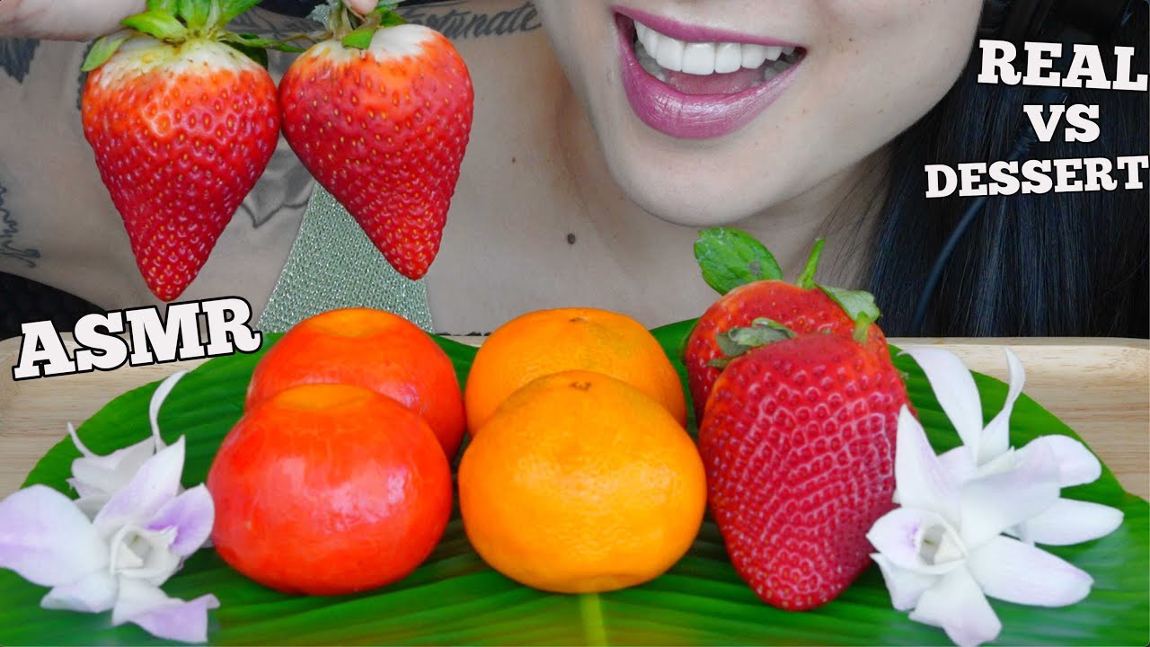 ASMR REAL FRUITS VS. DESSERT (FAKE) FRUITS (RELAXING EATING SOUNDS) SOFT WHISPER | SAS-ASMR