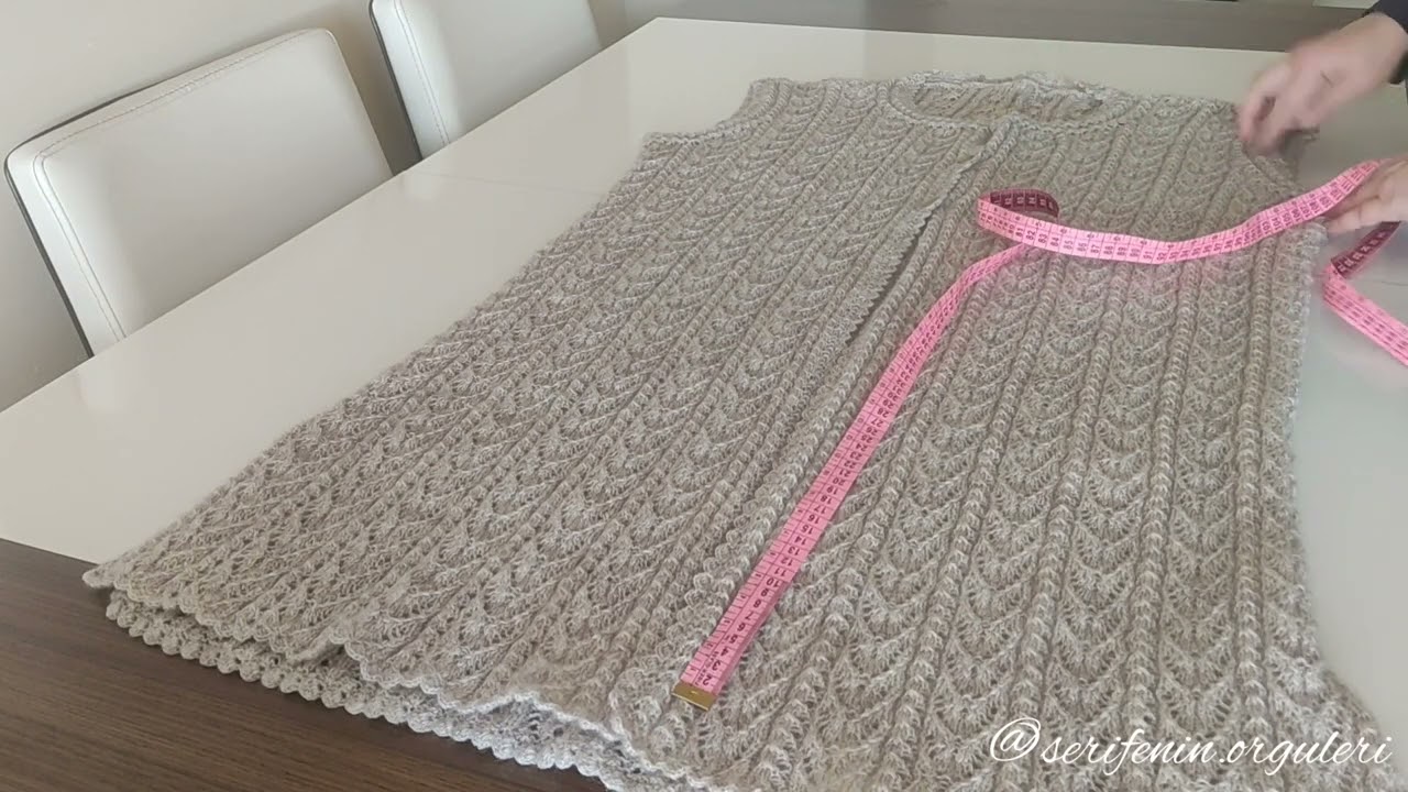 Büyük Beden ve Uzun Ajurlu Başaklar Yelek Modeli Sayı ve Ölçüleri (46-50beden)#knittingpatterns