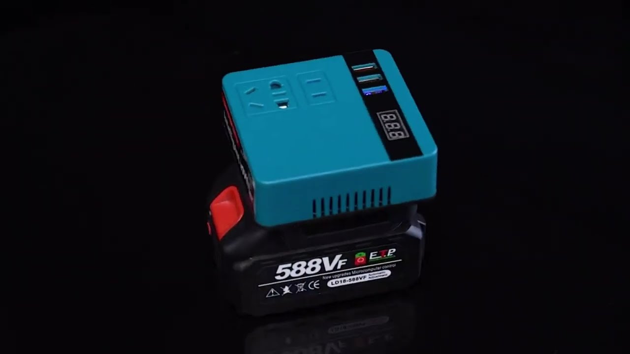 Portable Power Inverter &ndash; 18V/21V DC to 110V/220V AC Generator with USB Ports & Voltage Display