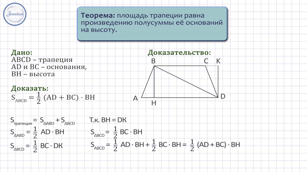 Геометрия 8 класс. Площадь трапеции