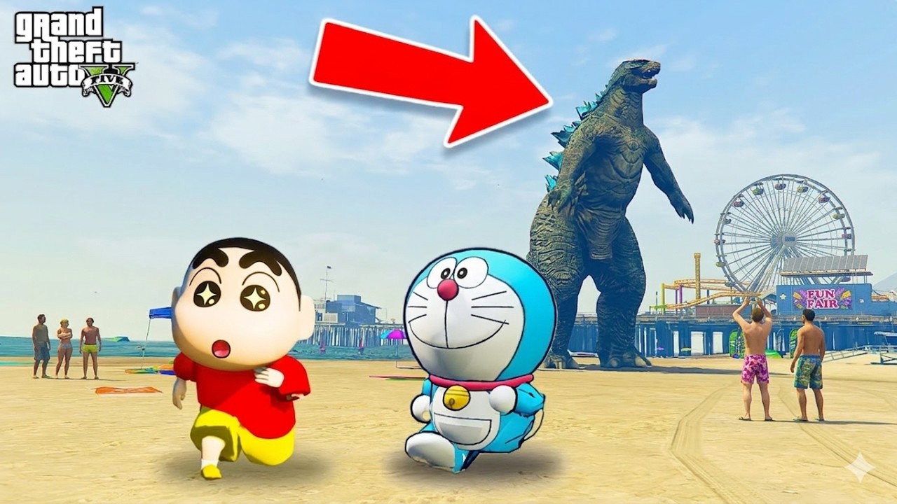 GTA V : Shinchan Doraemon Nobita Franklin Godzilla became Friends In GTA