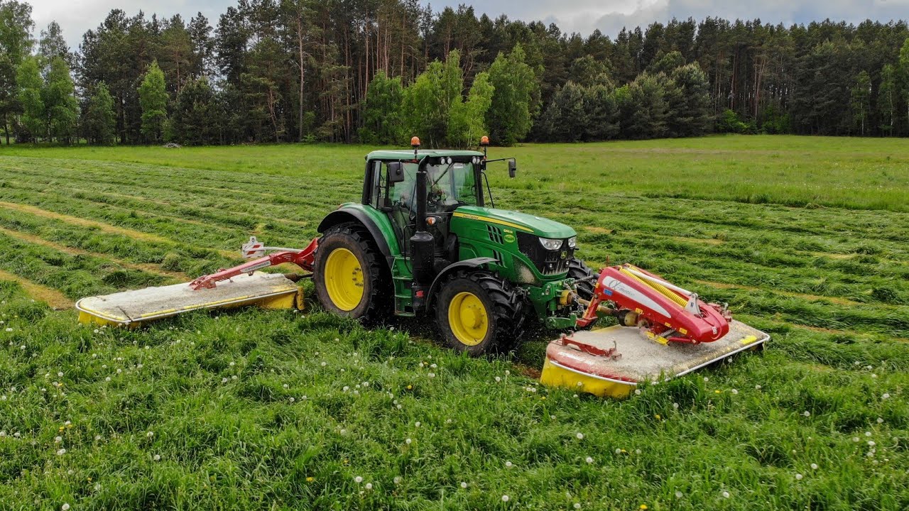Koszenie i zbiór traw 2021 || John Deere 6155M || Pöttinger