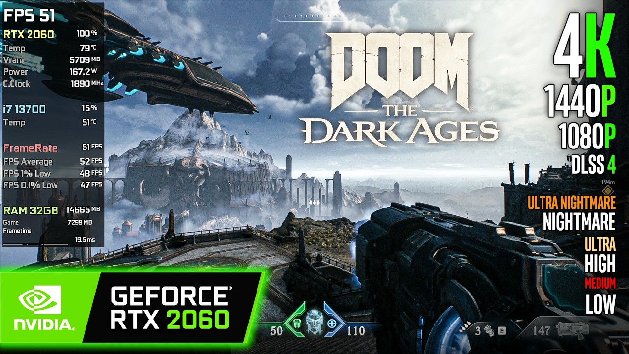 RTX 2060 | DOOM The Dark Ages - 4K, 1440p, 1080p, DLSS 4 - Nightmare, Ultra, High, Medium, Low