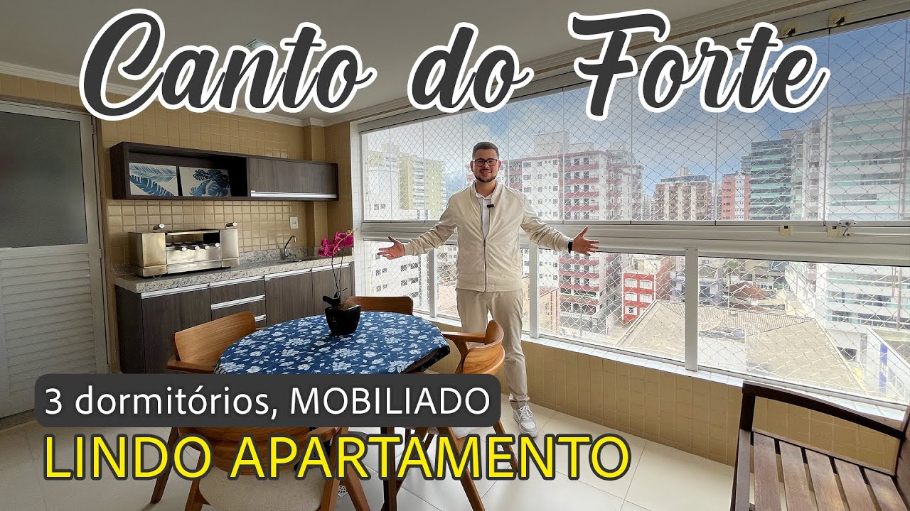 Apartamento 3 dormitórios, 150 metros da praia 🏝️ MOBILIADO, no Canto do Forte, em Praia Grande/SP