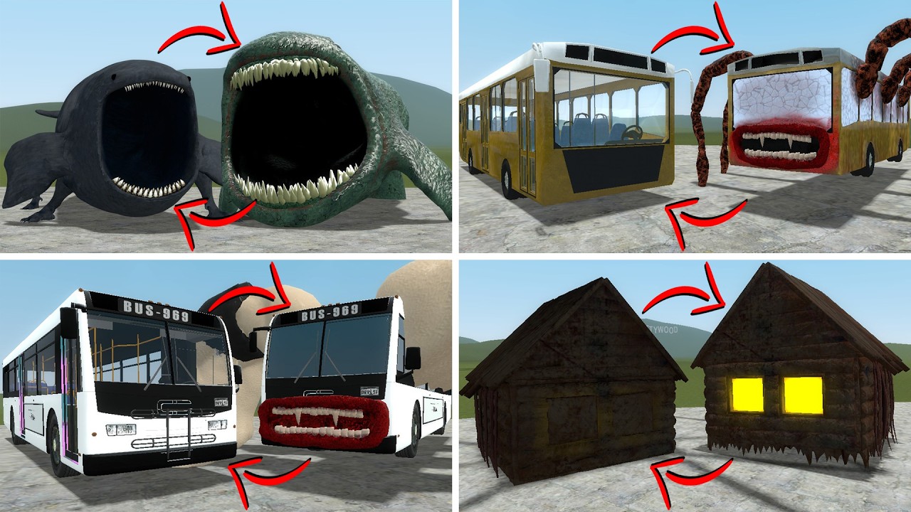 EVERYTHING TURNED INTO MONSTERS: BLOOP, BUS EATER, HOUSE HEAD VS ALL TREVOR HENDERSON BATTLE In GMOD