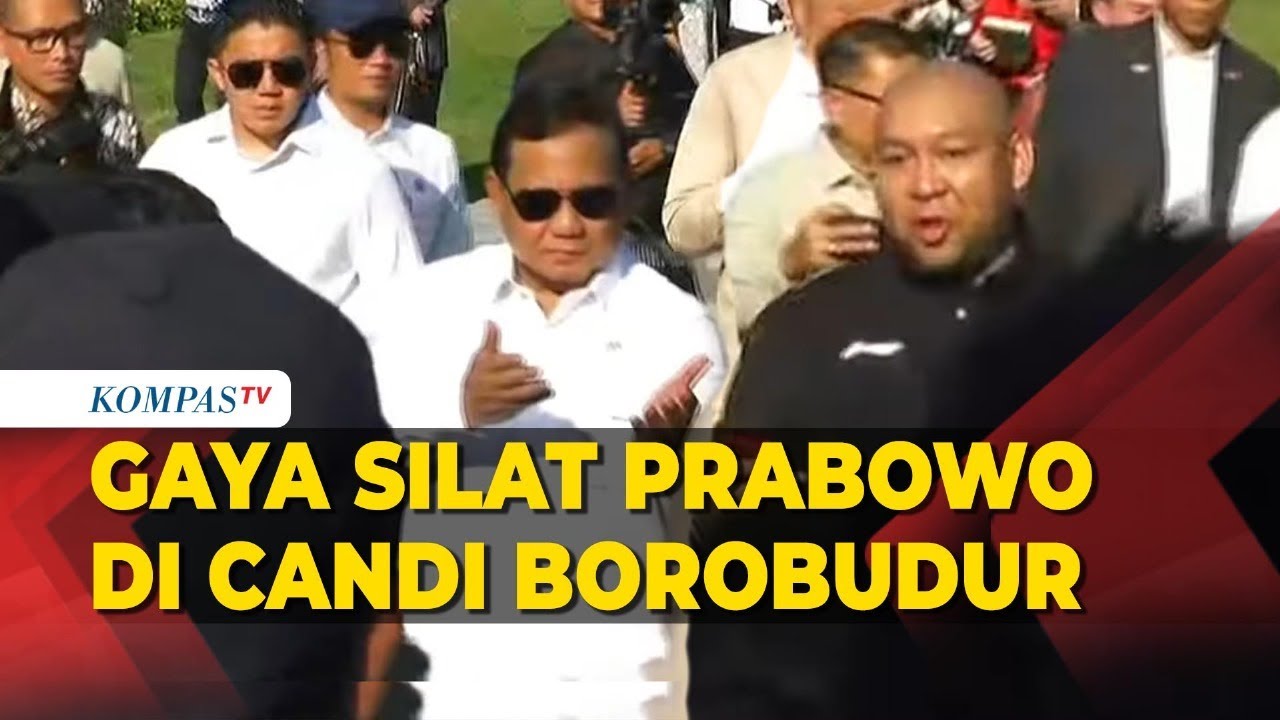 Gaya Silat Prabowo! Sampai Ditepok Didit Berfoto Bareng Macron dan Wartawan di Candi Borobudur