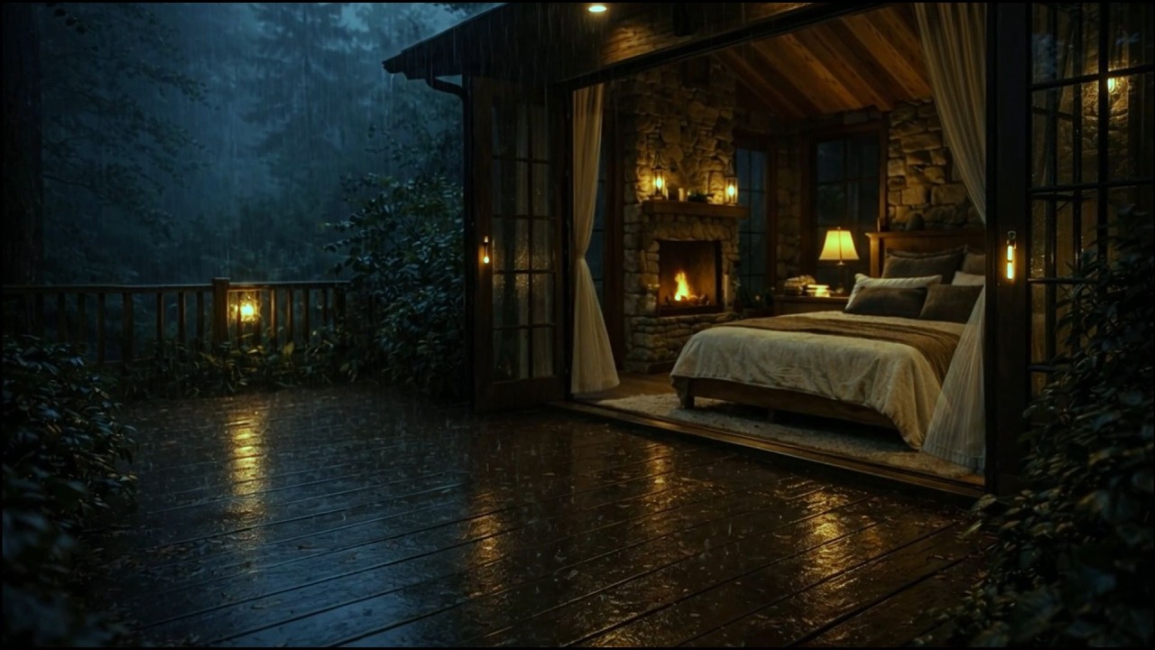 You’ll Sleep in 5 Minutes (No Ads) 🌧️ Cozy Rain & Fireplace Cabin at Night (4K)