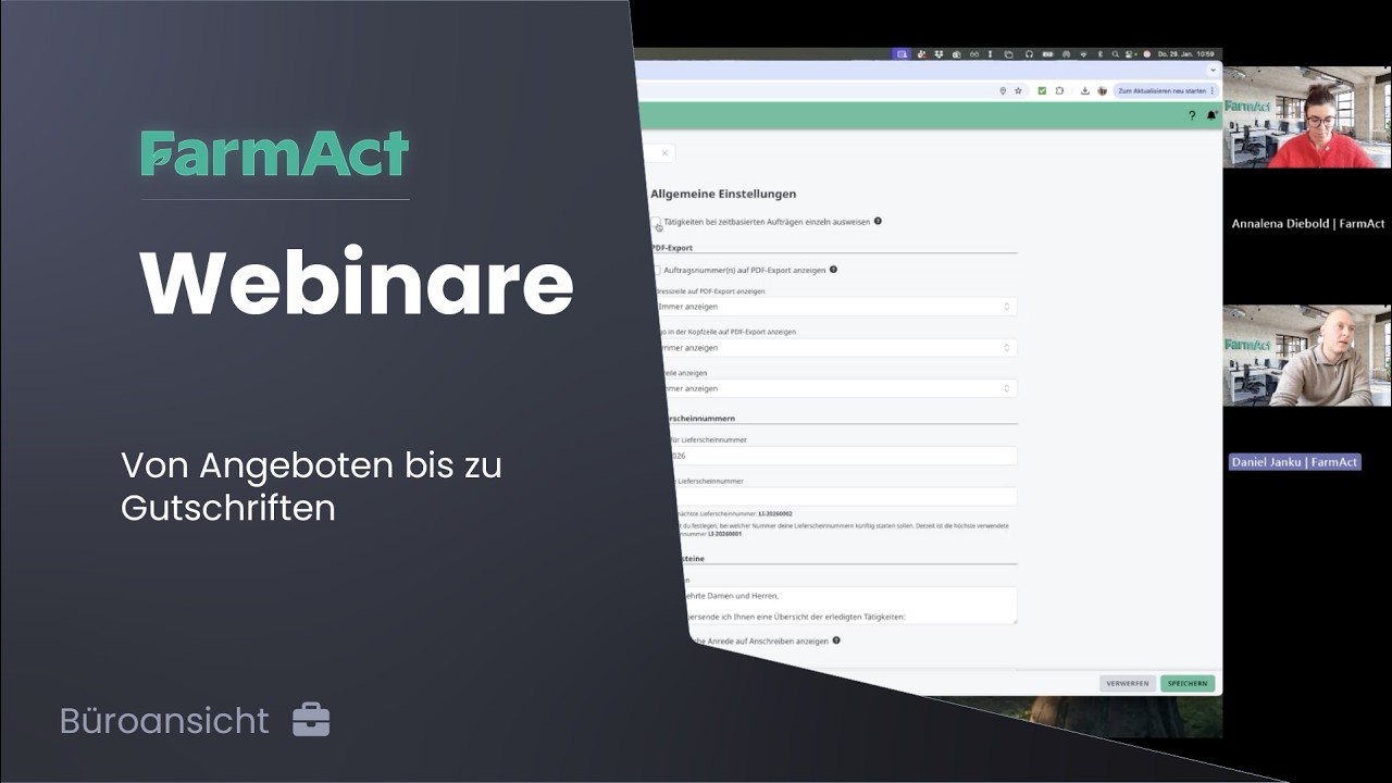 FarmAct Webinare - Von Angeboten bis zu Gutschriften