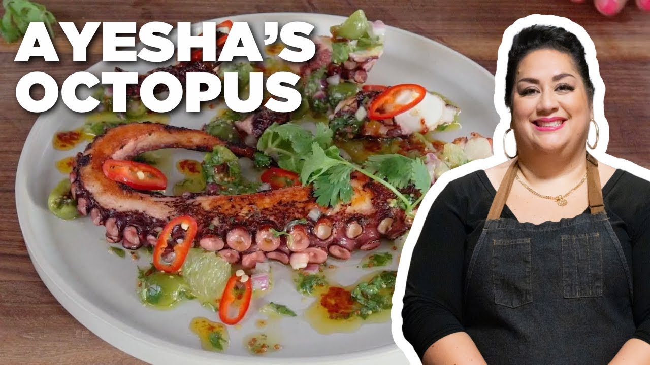 Ayesha Nurdjaja's Octopus with Lemon and Castelvetrano Olives | Bobby's Triple Threat | Food Network