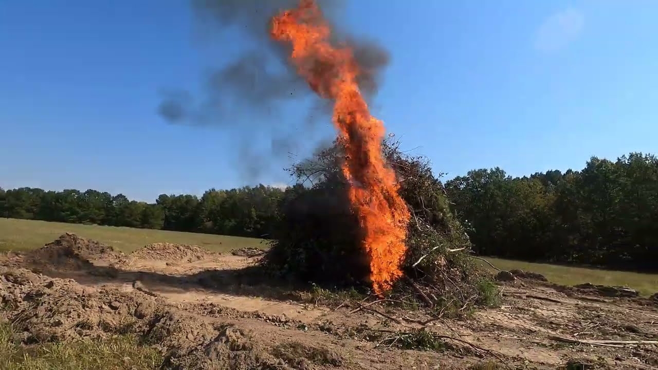Large 15' Tall Pile Of Yard Waste Burned