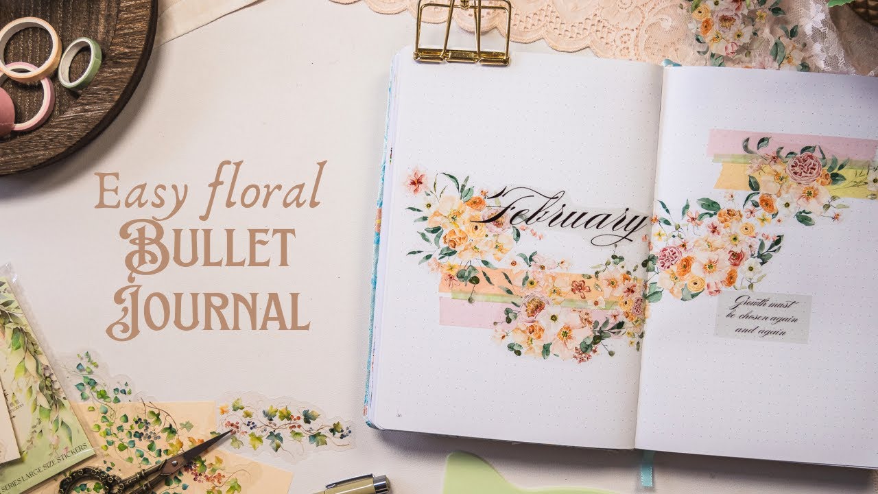 February Floral Garland Bullet Journal Theme Setup 📖