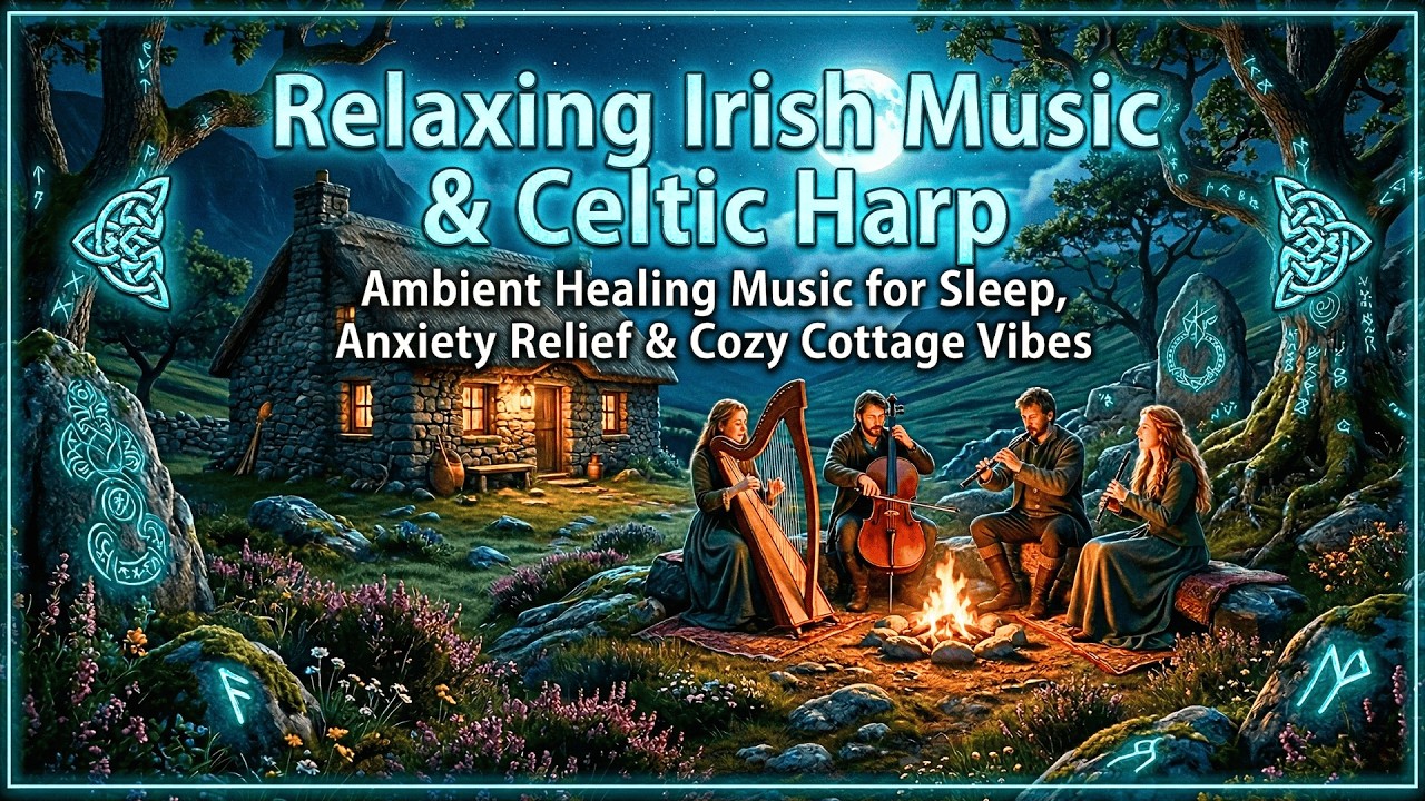 Relaxing Irish Music & Celtic Harp🌿Ambient Healing Music for Sleep, Anxiety Relief + Cozy Cottage