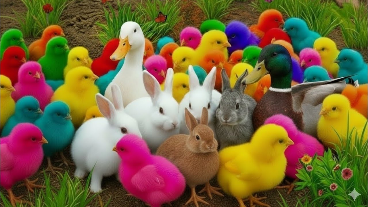Ayam warna warni, kelinci Bebek lucu