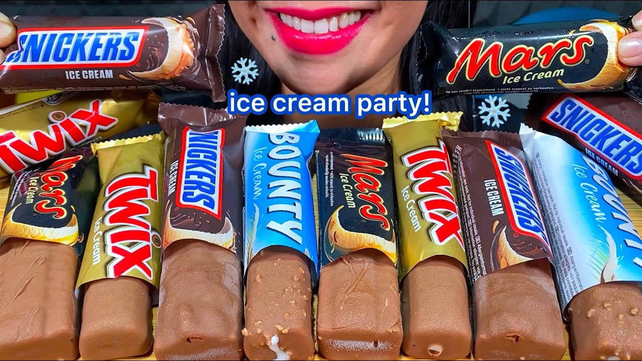 ASMR ICE CREAM PARTY! TWIX, SNICKERS, MARS, BOUNTY MUKBANG MASSIVE Eating Sounds
