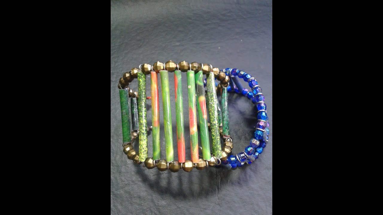 Como hacer un brazalete con papel de revista//recicled