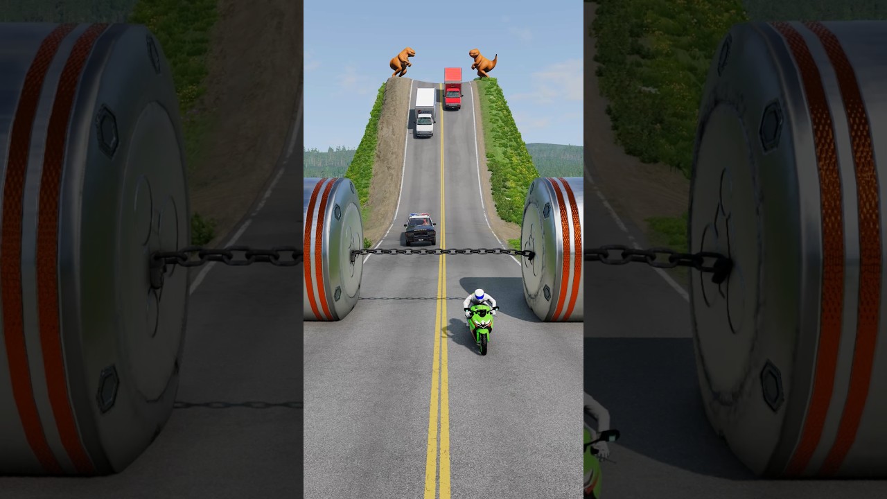 Cars & Cargo Van vs Chained Hydraulic Crush - BeamNG.Drive