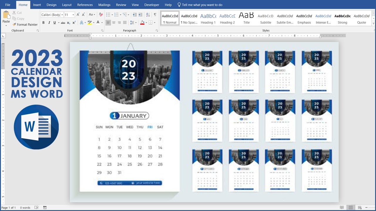 2023 Calendar Design in Ms Word || Printable Calendar Design in Ms Word