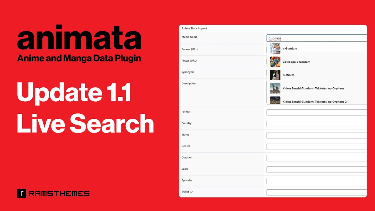ANIMATA WordPress Plugin Update 1.1 - LIVE SEARCH and IMPORT Anime Data