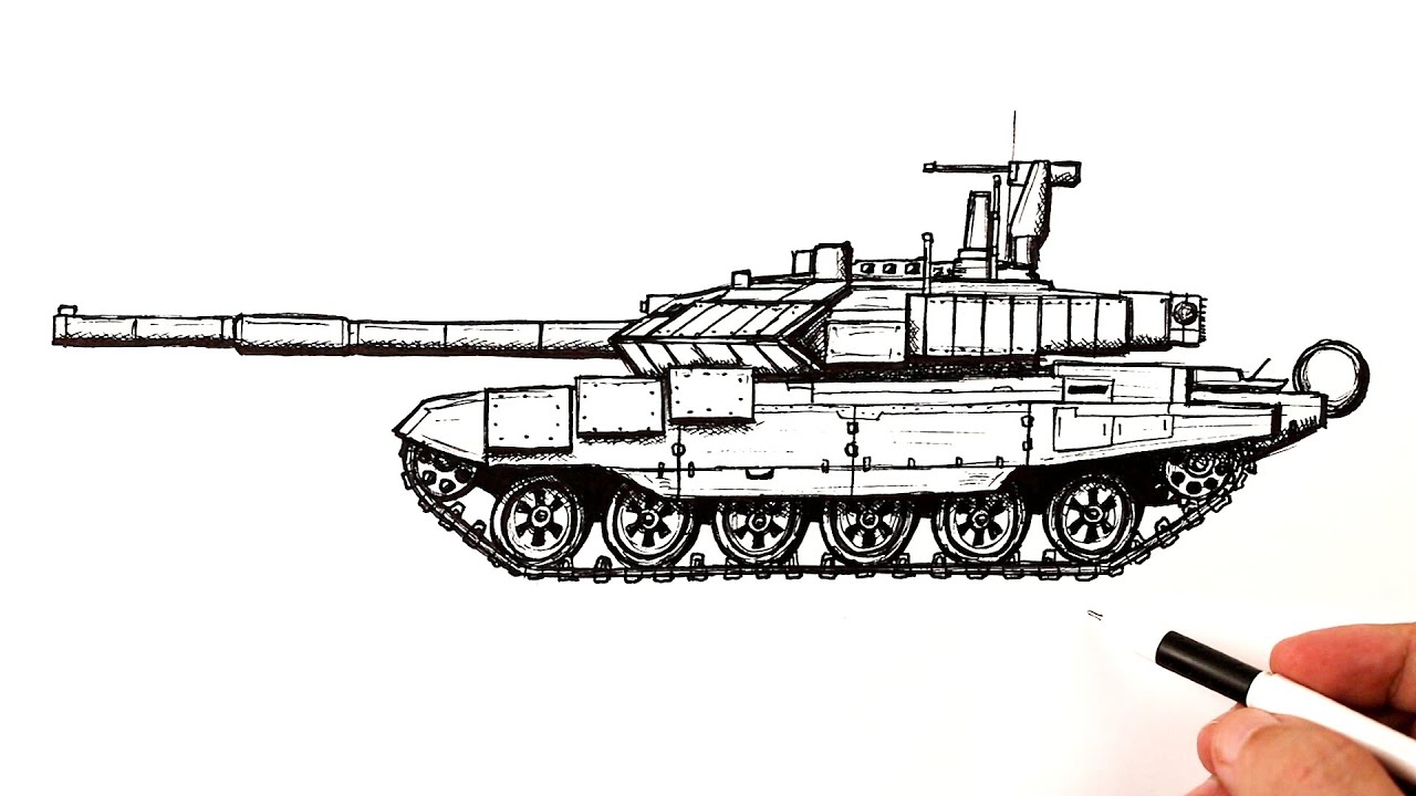 Как нарисовать Танк Т-90 | Реалистичный рисунок танка