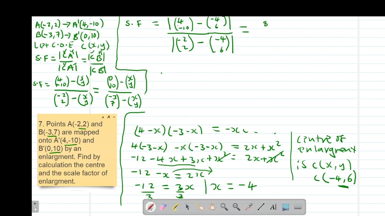 FORM2: TRANSFORMATIONS: LESSON 7 (KCSE 2014 PP1 NO.16 FIND CENTRE AND SCALE FACTOR OF ENLARGEMENT)