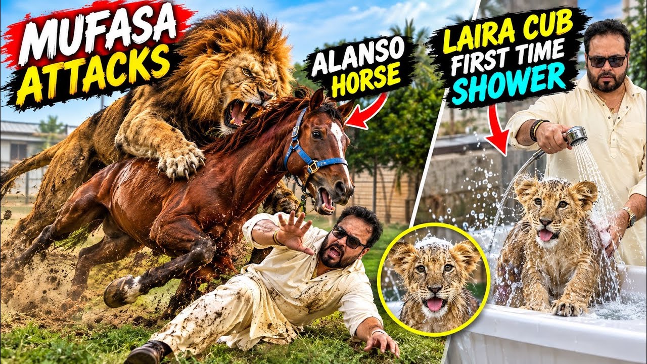 Mufasa attacking plain on Alanso😳Laira ko first time shower🫢(Mian Saqib)