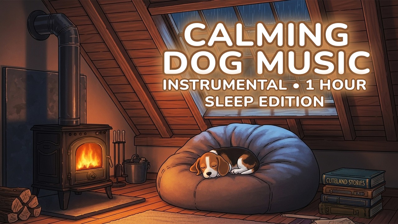 Calming Music for Dogs to Sleep (Instrumental) | Sleepy Puppy by the Fireplace 🐶🔥