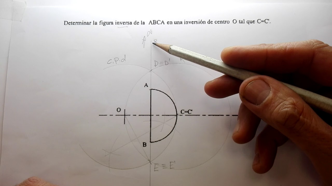 INVERSIÓN DE FIGURA FORMADA POR ARCO Y SEGMENTO 1. Utilizando Circunferencia de Puntos dobles