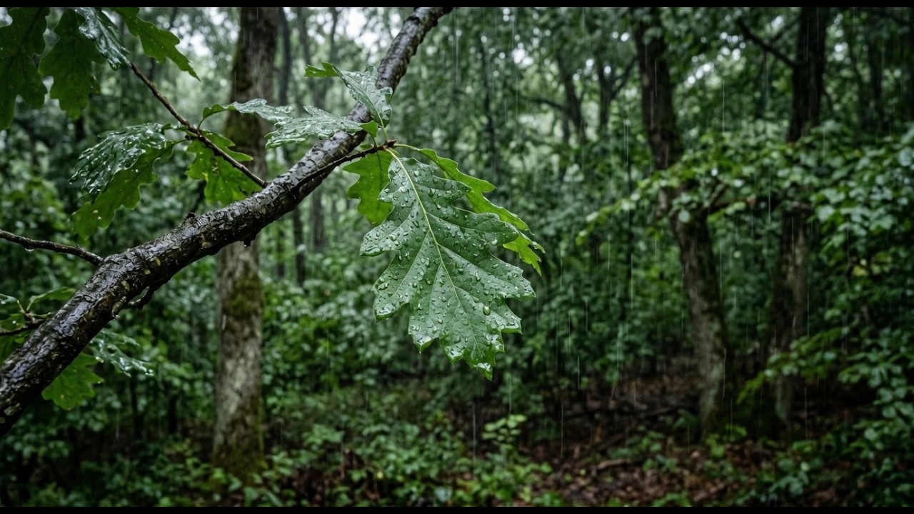 4К Rain in the wood relax sound for sleeping. Звуки дождя в лесу для сна