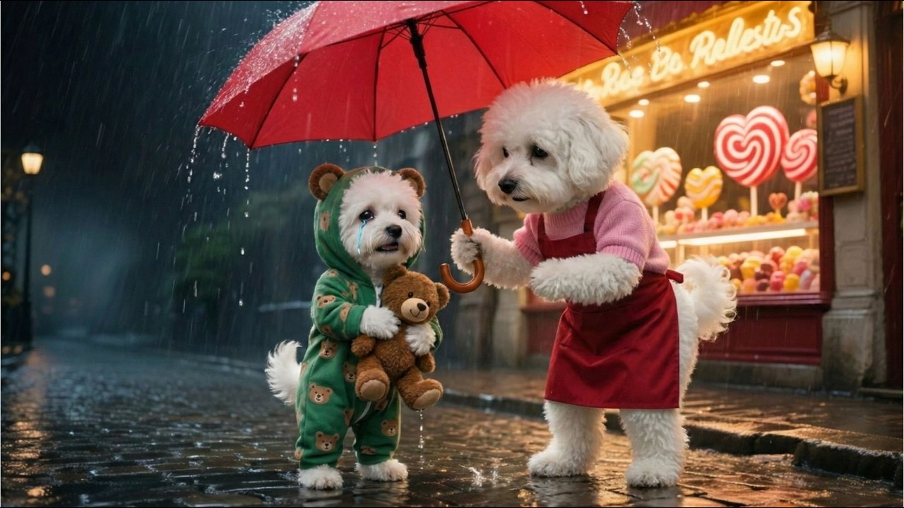 Trapped in rain!⛈️☂️ Baby Puppy disobeyed Mom Dog and didn't bring an umbrella🥶