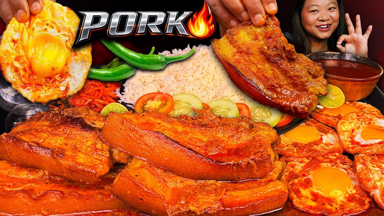 FATTY PORK RIBS 🍖🔥 + SUNNY SIDE EGG CURRY 🍳 with BASMATI RICE 😱 ULTIMATE COMFORT NEPALI MUKBANG!
