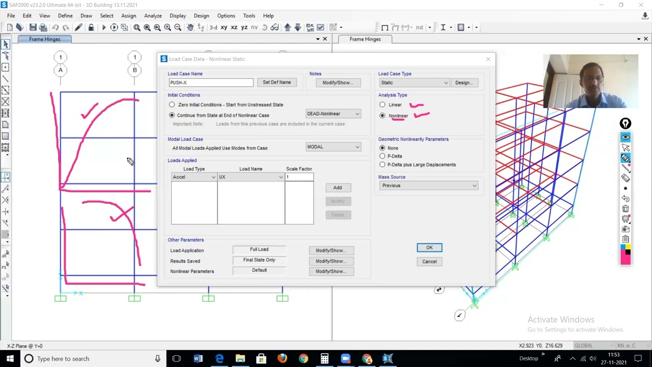 3-D RC building Pushover Analysis
