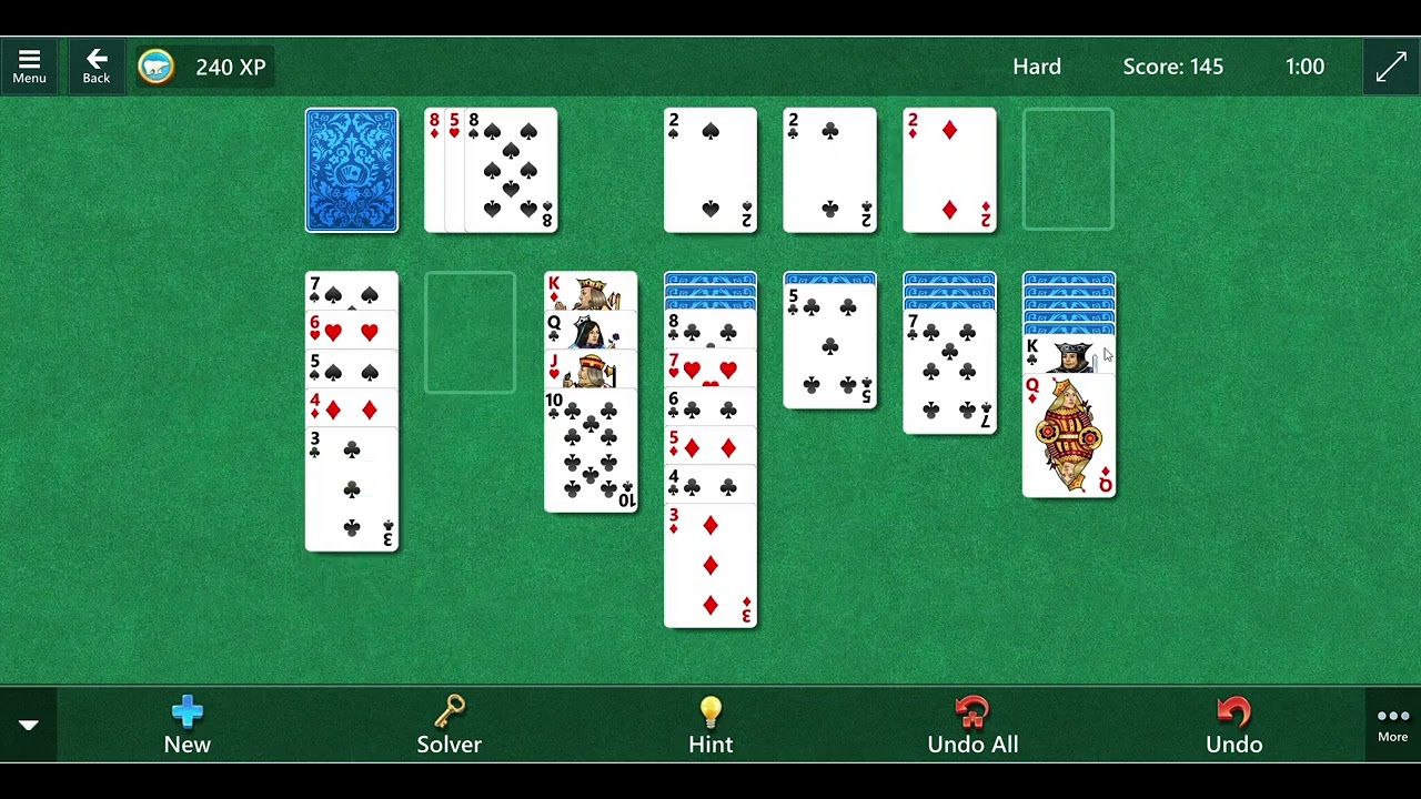 Microsoft Solitaire, Three Card Draw, Hard, Mar. 13, 2026