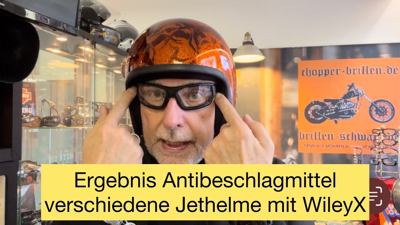 Ergebnis des Antibeschlag-Tests, verschiedene Helme mit WileyX Bikerbrillen, Bandbrillen Tip
