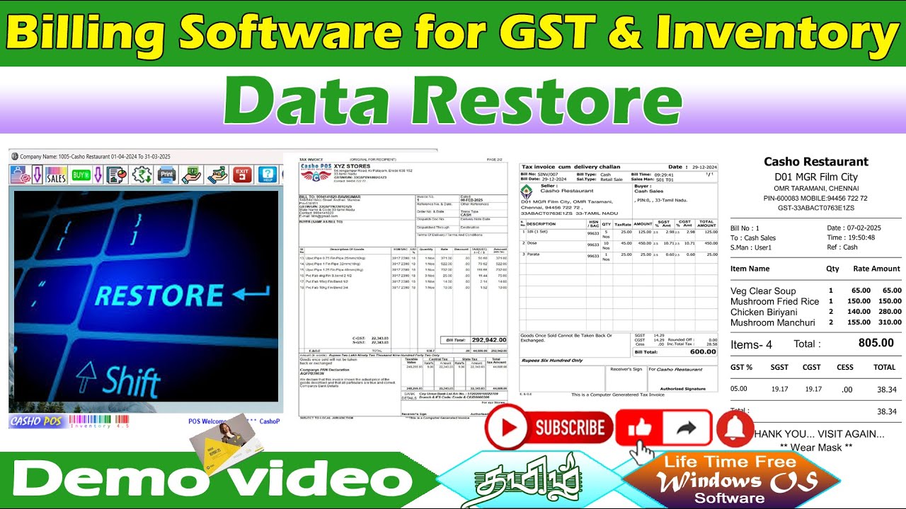 Data Restore / POS and GSTR in One Platform / Point of Sale Software / www.vgood.in