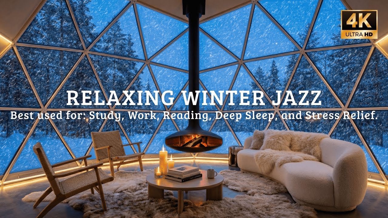 🔴 Tranquil Winter Dome ❄️ Smooth Jazz & Crackling Fire for Focus & Relaxation