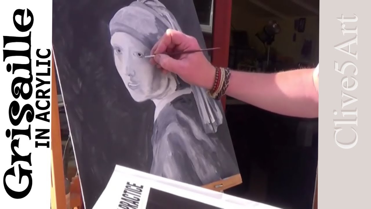 Grisaille Acrylic Painting Girl with the Pearl Earring PRT1