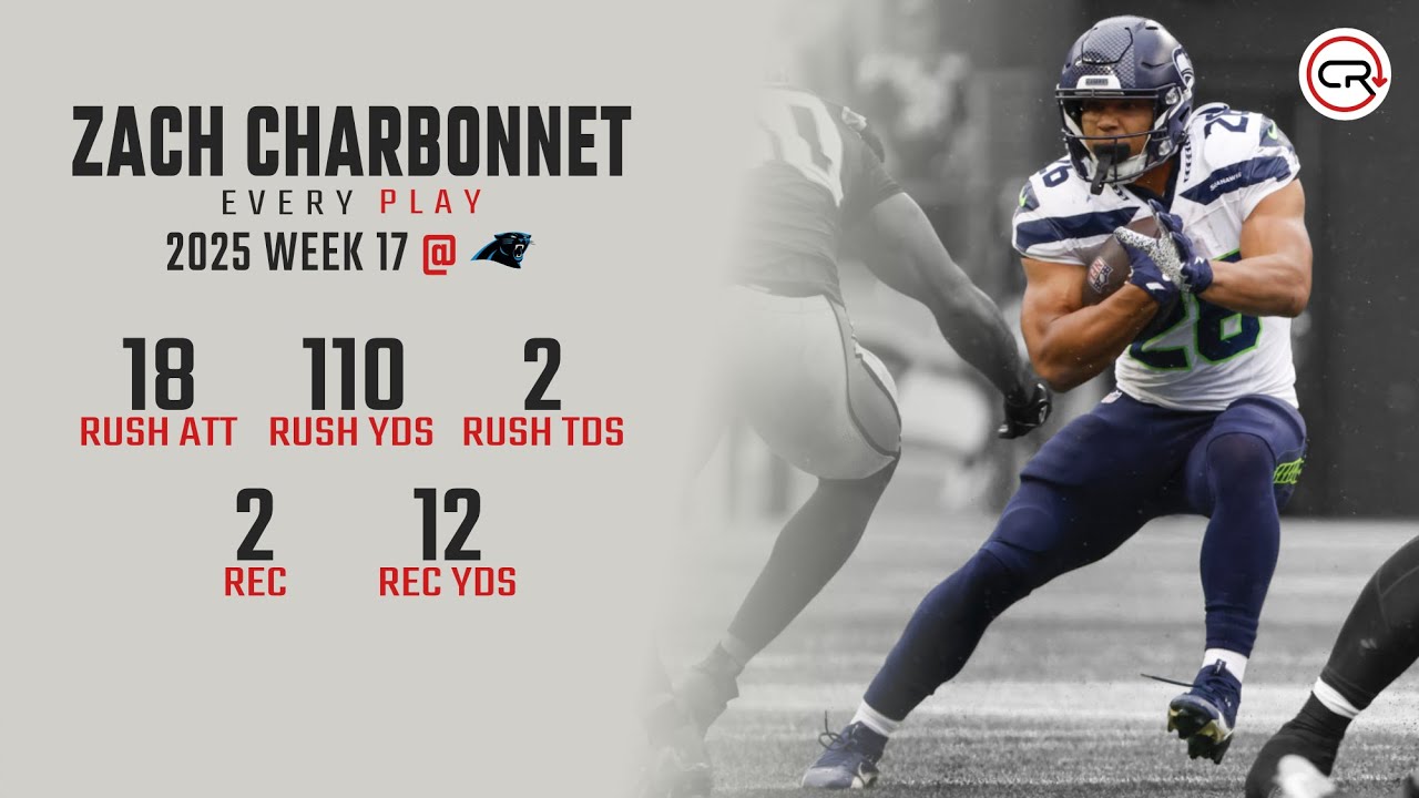 Zach Charbonnet Week 17 Highlights | Every Run, Target, and Catch vs Panthers