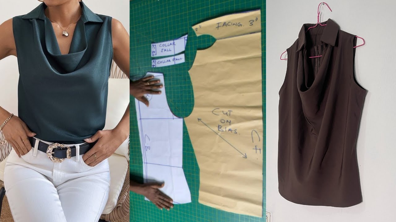 HOW TO MAKE A COWL NECK TOP WITH A SHIRT COLLAR