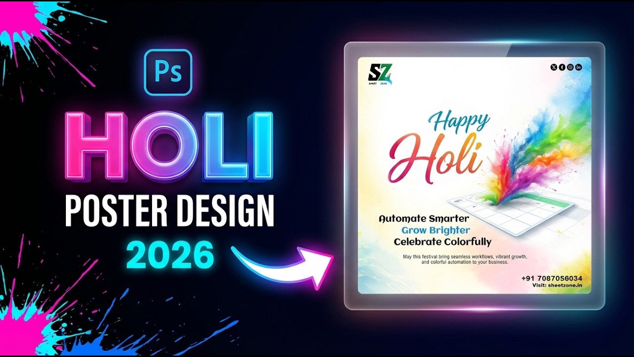 Holi Poster Design 2026 in Photoshop 🎨 | Festival Design | Client Work Style