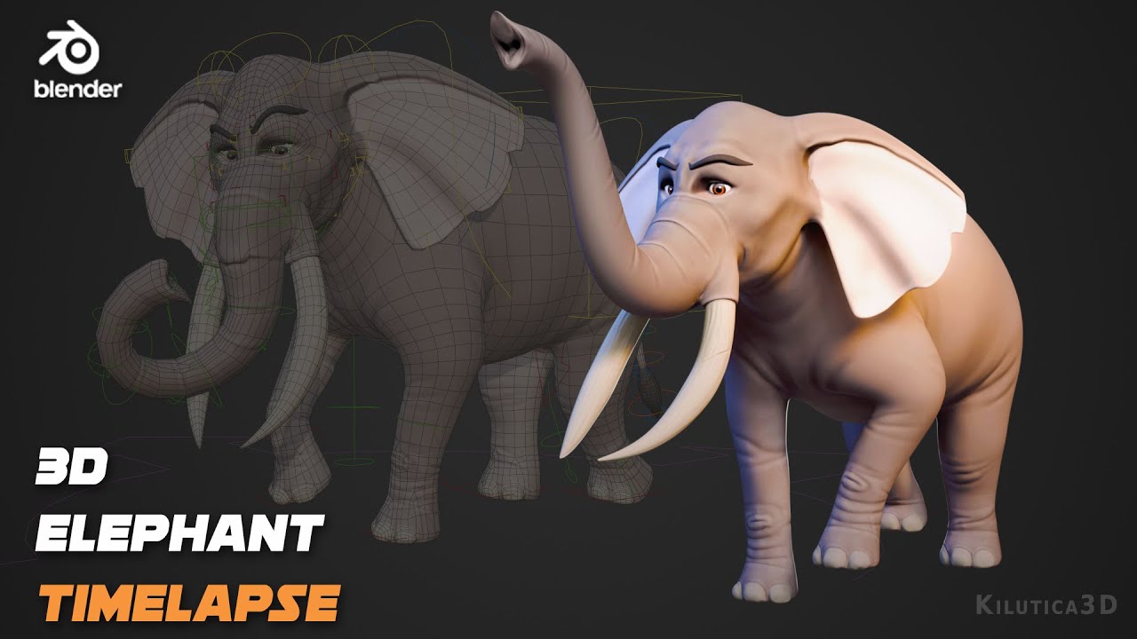 Cartoon Elephant 3D Character – Sculpting, Retopology & Rigging Timelapse | Blender Workflow
