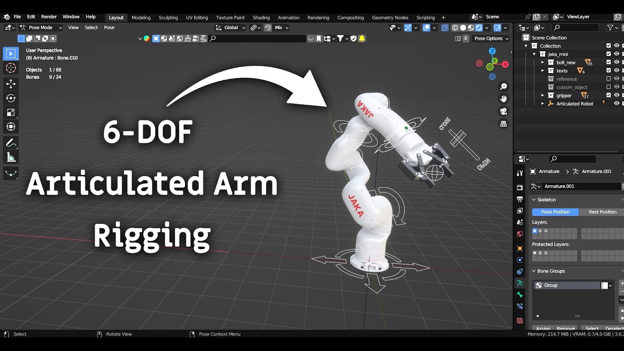 6 DOF Articulated Arm Rigging | Mechanical | Blender