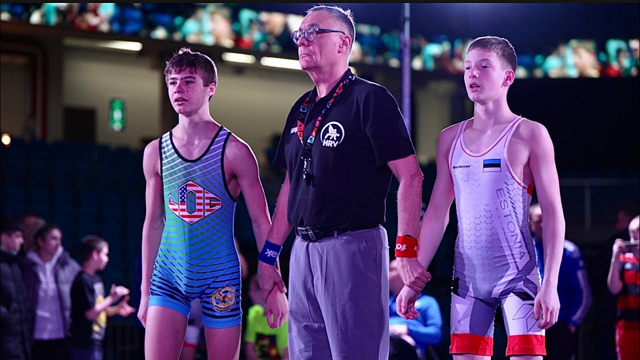 U15 Martin Vinokurov (EST) vs Lucas Slaastad (USA) 53kg. Greco-roman boys wrestling.