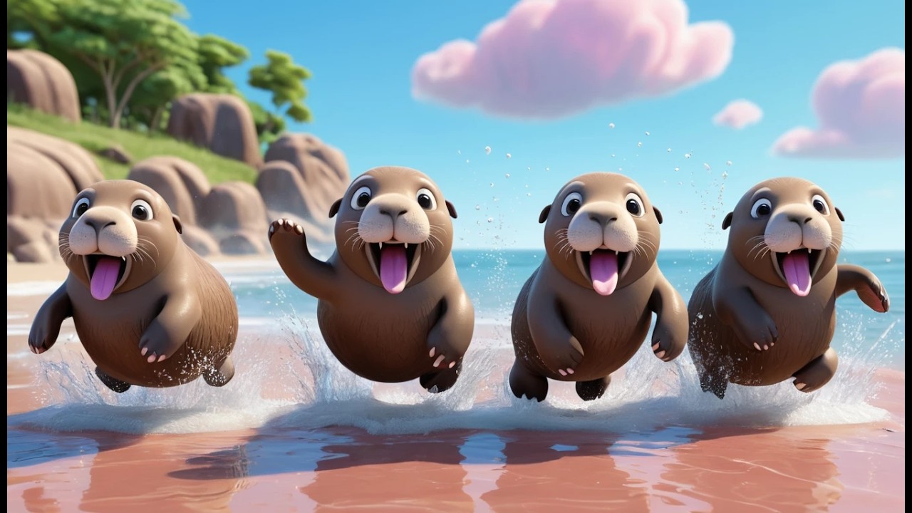 Fünf kleine Walrossbabys platschen, platschen, platschen | Lustiges Wasser-Lied & Kinderreime